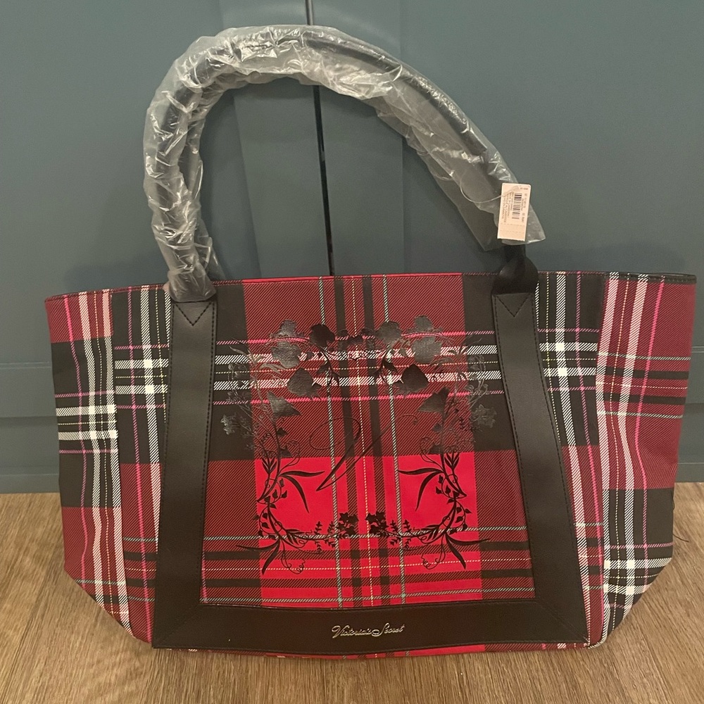 Victoria's Secret Red and Black Plaid Tote